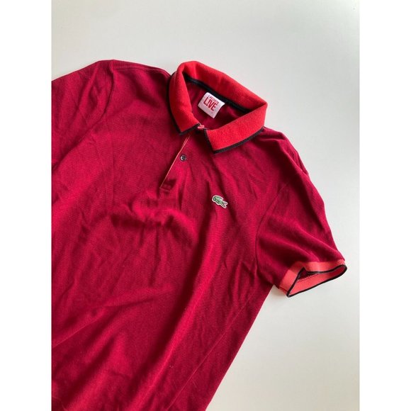 Men's LACOSTE LIVE F8329 Red Coral Logo Cotton Pique Knit Polo, Size 4 / M - Picture 3 of 13